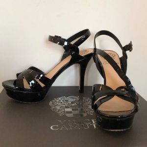 Vince Camuto black patent leather platform heels